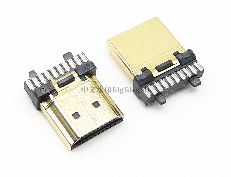 防城港HDMI 20P U型杯口有柱 B款 端子1U LCP料 铁壳镀金0.4U 不加锡 第4Pin短路