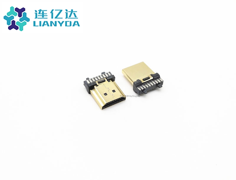 0285 HDMI 公头 19P U型杯口有柱 B款 端子1U LCP料 铁壳镀金0.4U 不加锡 (2)