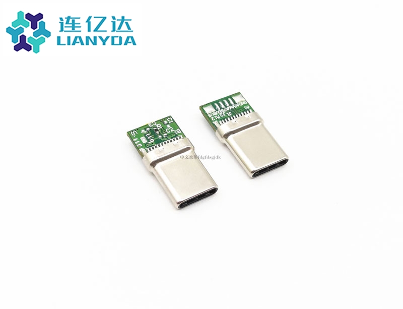 type-C公头-BB12457M C1M拉伸珍珠镍端子C7025镀金3U 黑胶2.0 C-C C1=0.22uf R1=0欧 6PAD